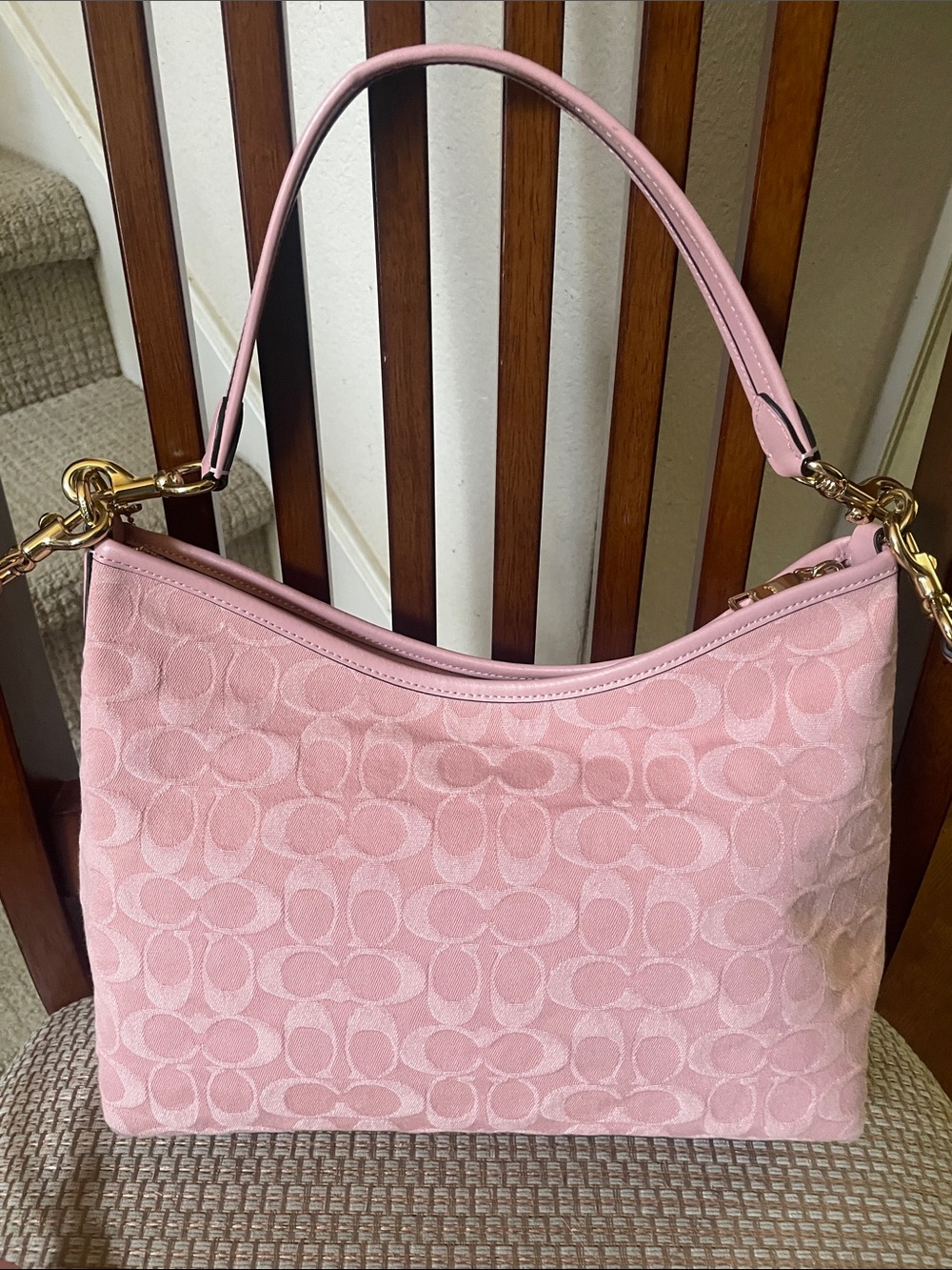 Coach Pink Denim Signature Jacquard Laurel Shoulder Bag with Gold Hardware NWOT